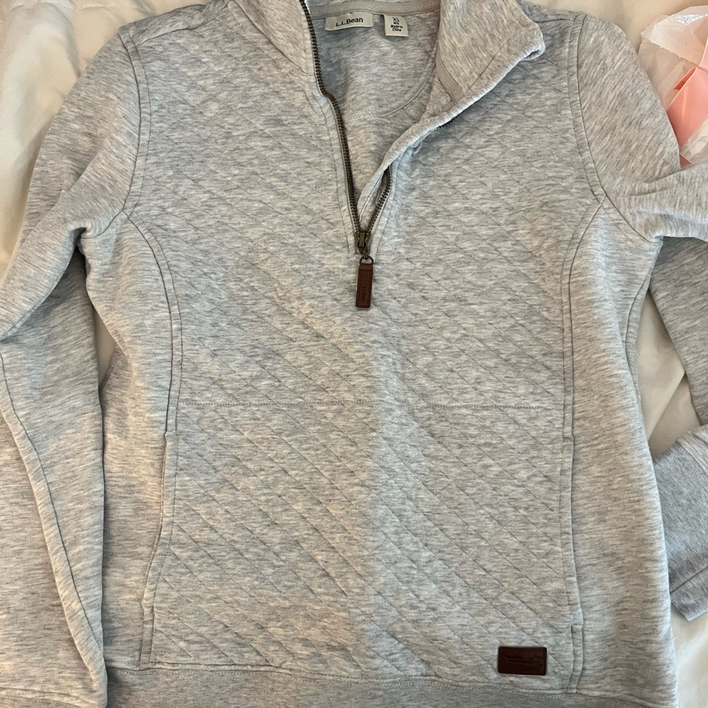 L.L. Bean Gray Quarter Zip Sweatshirt with Quilted Design
